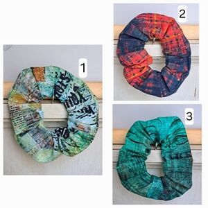 ONE Scrunchie Hair Ties Abstract Multicolor Blue Green Red Script Plaid Print